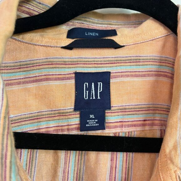 Gap Men's 100% Linen Striped Orange Vibrant Button Down Shirt Size XL - Picture 6 of 11